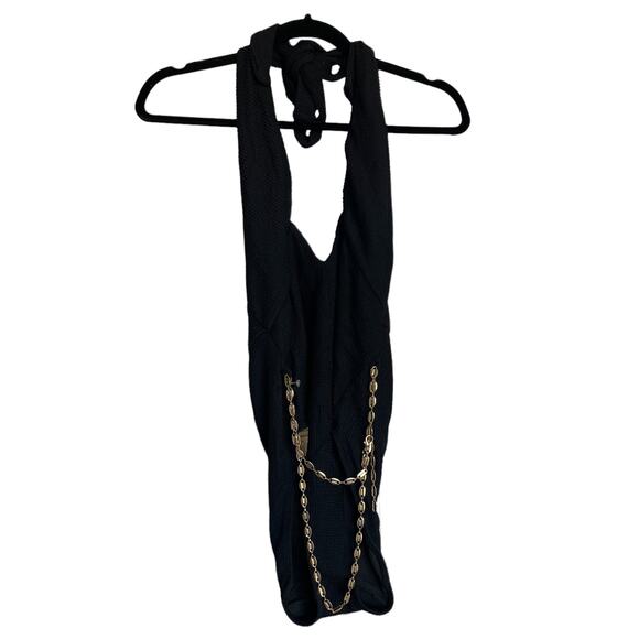 River Island Textured Chain Black One Piece Swimsuit Size 12 - Picture 2 of 8